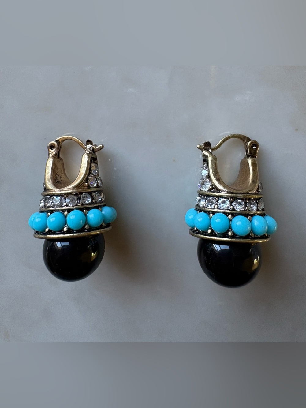 Vintage inspired Turquoise Beaded Black Drop Earrings - Women Jewelry